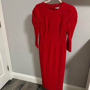 Kay Unger Vibrant Red Long Sleeve Dress